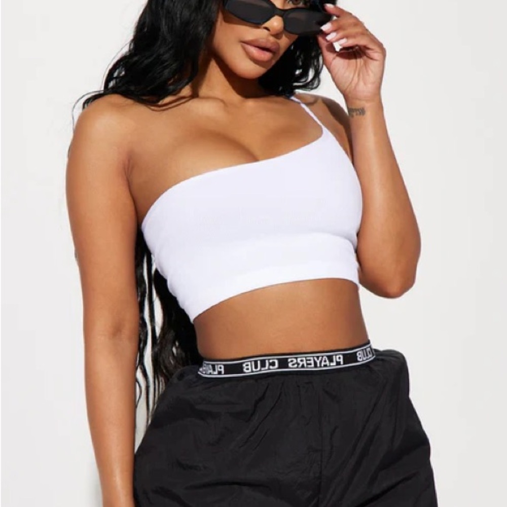 Fashion Nova It Girl White One-Shoulder Crop Top NWT